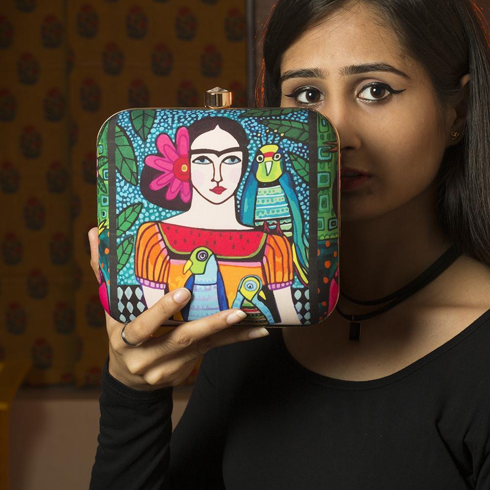 Frida Kahlo Printed Clutch elan hive