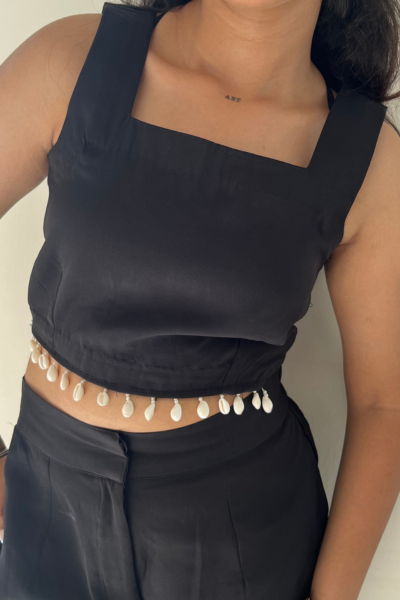 Black Shell-Embellished Crop Top