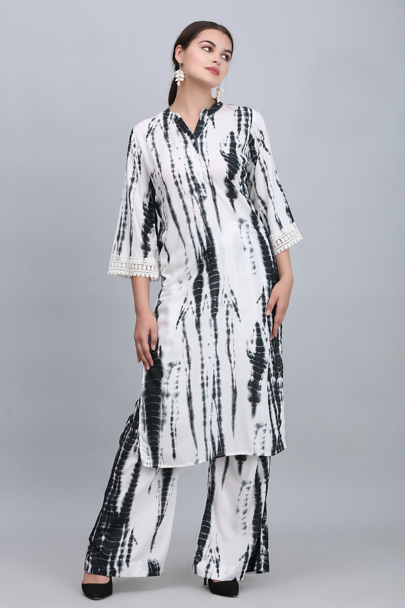 Black & White Tie Dye Kurta Set