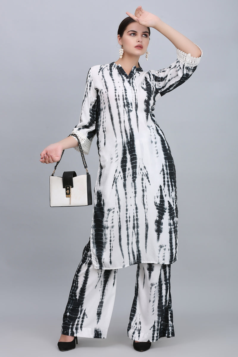 Black & White Tie Dye Kurta Set