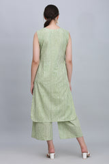 Sleeveless Green Striped Kurta Set