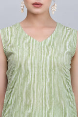 Sleeveless Green Striped Kurta Set