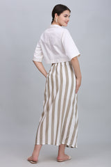 Off white Collared Shirt With Long Skirt