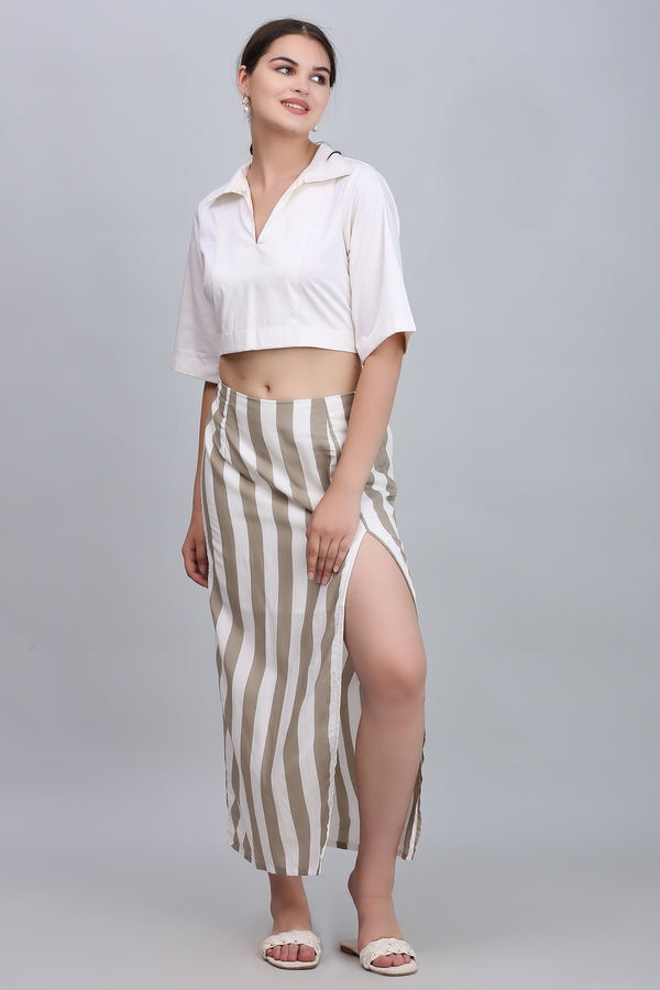 Off white Collared Shirt With Long Skirt