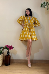 Zanna Mustard Ikat Dress