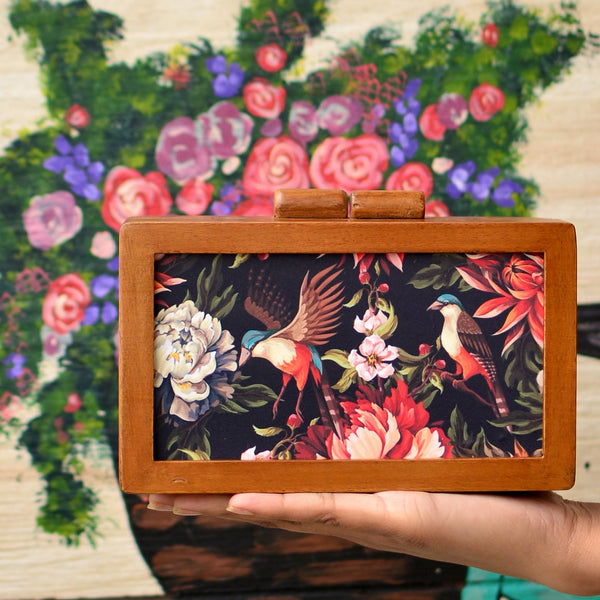 Birds Island Printed Wooden Clutch