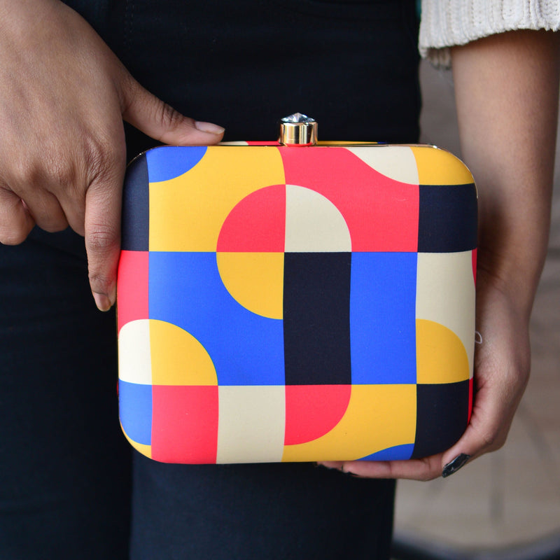 Geometric Pattern Printed Clutch