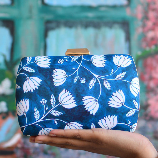 White Lotus Printed Floral Clutch