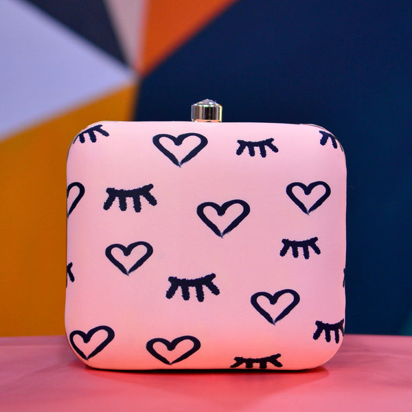 Cute Heart Printed Pink Clutch