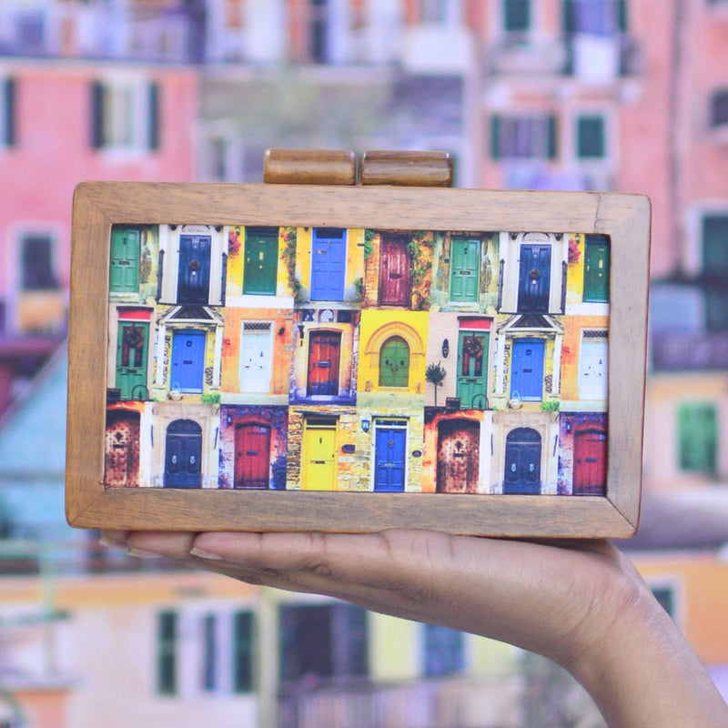 Doors Printed Color Wooden Clutch