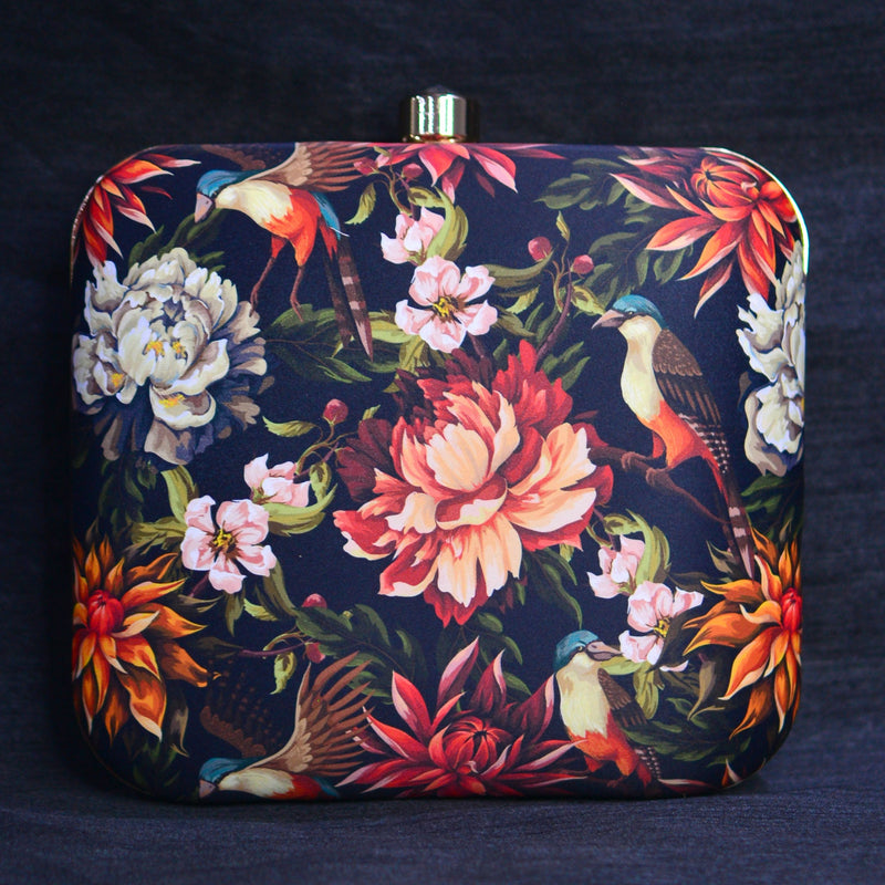 Bird and Flower Printed Clutch