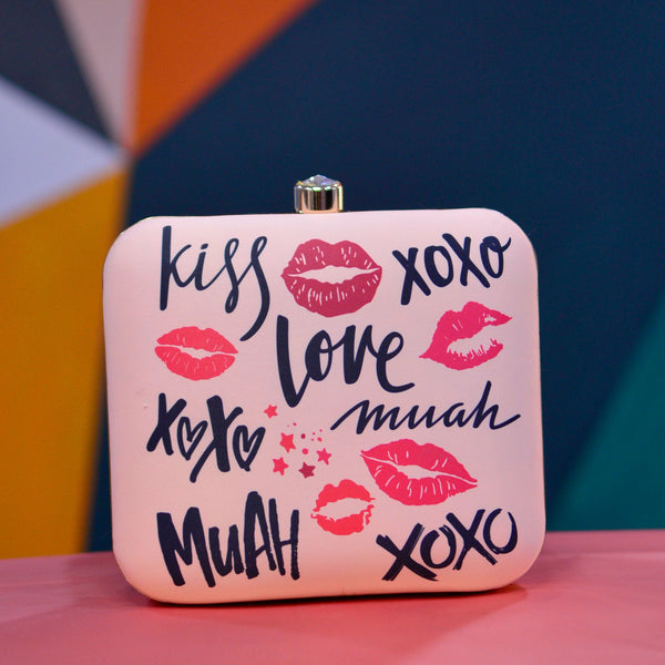 Cute Love & Lips Scribbled Printed Clutch