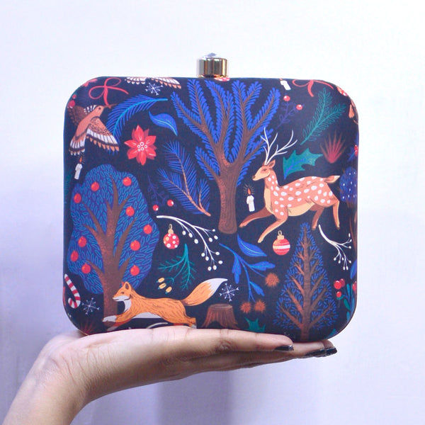 Blue Animal Printed Clutch