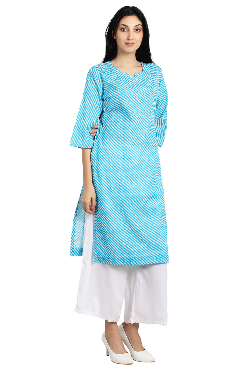 Blue Leheriya Kurta Set