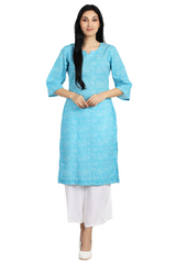 Blue Leheriya Kurta Set