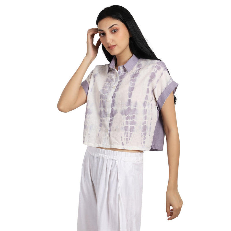 Lavender Shibori Crop Shirt