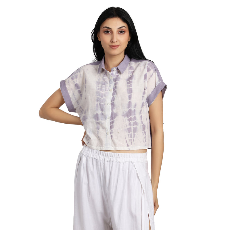 Lavender Shibori Crop Shirt