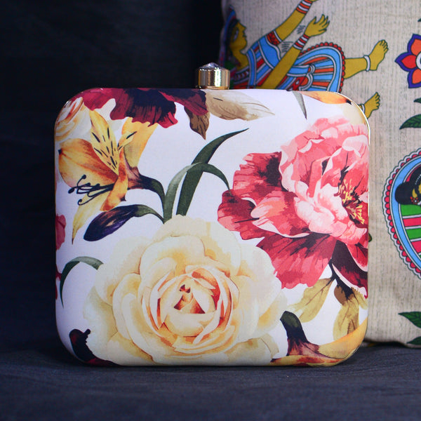 Yellow & Red Floral Printed Clutch