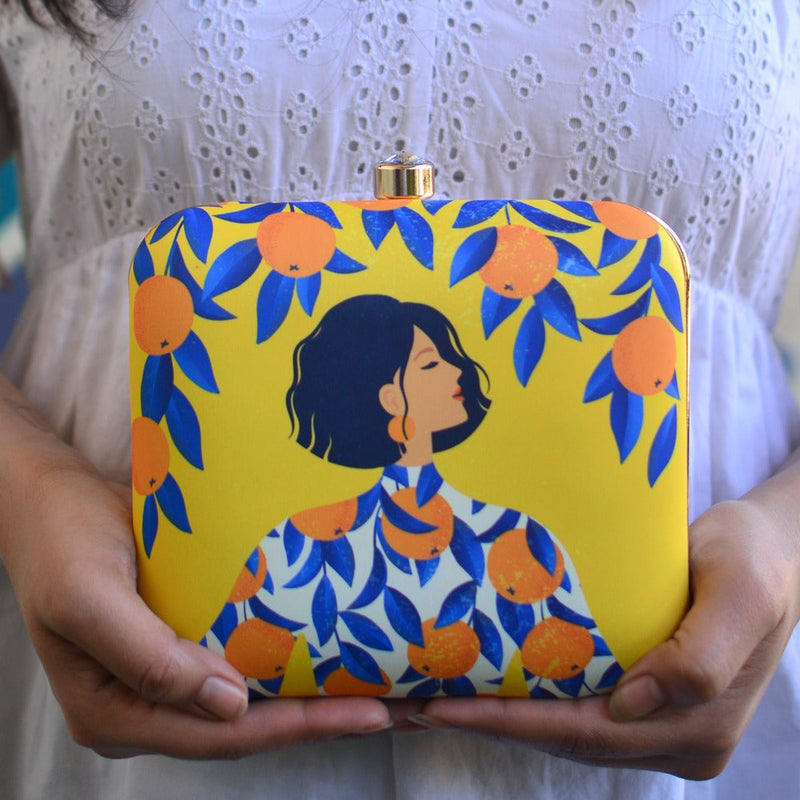 Orange Girl Printed Clutch